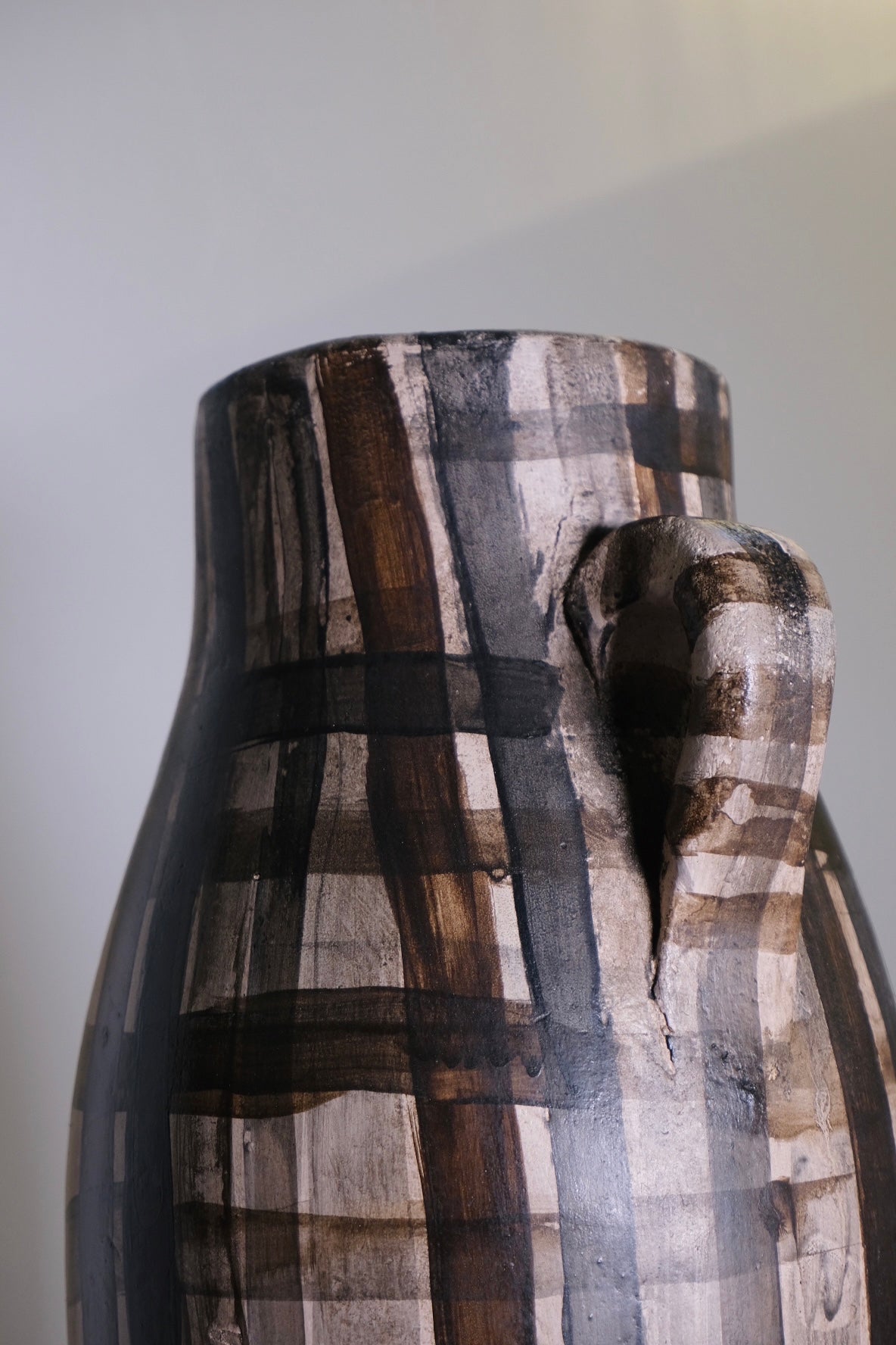 Grecian Style Plaid Tall Urn/Studio Pottery Vase