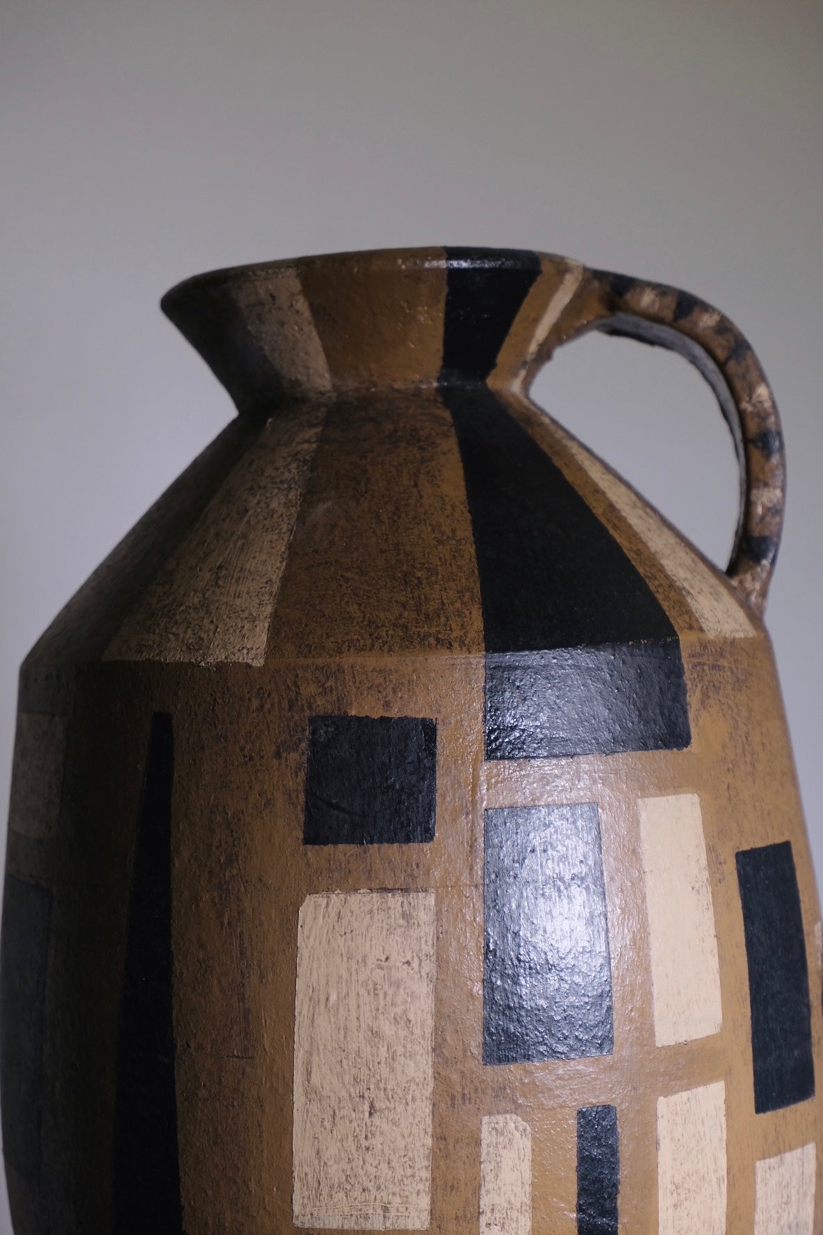 Geometric Brown/Black Handled Vase
